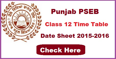 PSEB 12th Board Time Table 2016