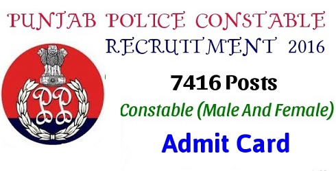 Punjab Police Admit Card 2016
