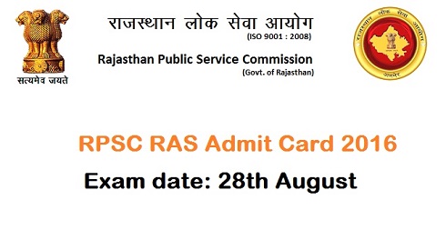 RPSC RAS Pre Admit Card 2016