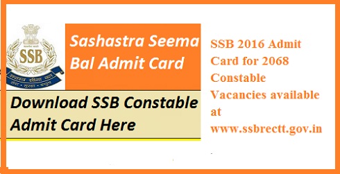 SSB Constable Admit Card 2016